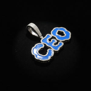 Colgante CEO de Plata 925 con Esmalte Azul y Diamantes, Moissanita Verde de Laboratorio, Estilo Hiphop, Joyería Unisex - Product Image 4
