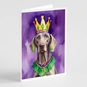 Weimaraner King of Mardi Gras Tarjetas de felicitación Paquete de 8 Whimsical A7 Tamaño 5x7 Tarjetas de notas en blanco con sobres - Product Image 1