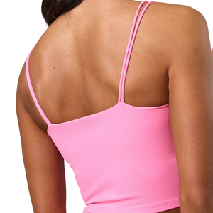 Camisola sin mangas ajustada para mujer, con tirantes finos, de elastano/nailon elástico, color rosa, informal, de verano, a la moda, transpirable y sexy. - Product Image 4