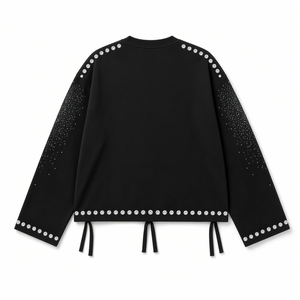 <b>Black</b> Oversized Long Sleeve Crop Top Rhinestone Embellished Geometric Pattern O-Neck Knitted Men's Street Style <b>Sweatshirt</b> - Product Image 3