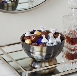 Bol de service en corne polie fait main, vintage, marron rayé, sur pied, décoratif, parfait pour la vaisselle de table à la maison - Product Image 6