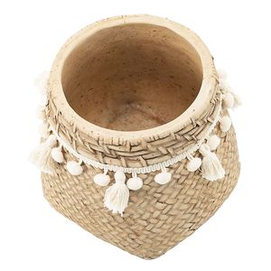 Juego de 2 Macetas de Cemento Marrón de 6.5x6.5x6 Pulgadas con Adorno de Borlas Tejidas - Product Image 3