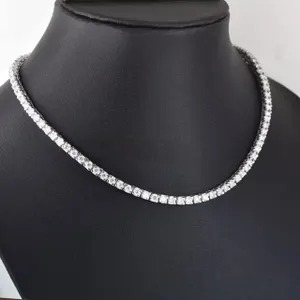 Wholesale 925 Sterling Silver Lab Grown Diamond Tennis <b>Chain</b> <b>Necklace</b> Gold Plated Luxury Jewelry - Product Image 2