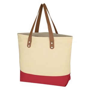 Sac fourre-tout en toile bicolore avec poignées en cuir, soufflet renforcé, personnalisable, extra large, vente en gros, promotionnel, pour boutiques et entreprises - Product Image 3