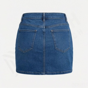 Mini-jupe en jean bleu pour femme, coupe trapèze, taille haute, avec fente et poches boutonnées, décontractée, délavée - Product Image 2