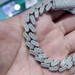 925 Sterling <b>Silver</b> Moissanite Cuban <b>Bracelet</b> Iced Out Chain Link <b>Bangle</b> Round Brilliant Cut Unisex Hip Hop Jewelry - Product Image 2