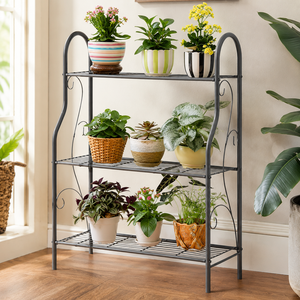 Soporte de Metal Gris de 3 Niveles para Plantas, Estante Decorativo para Macetas de Interior, para Hogar, Jardín, Balcón - Product Image 3