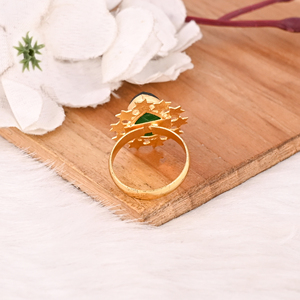 Trendy <b>Adjustable</b> Gold Plated Green Brass Handmade Gemstone <b>Ring</b> for Women - Product Image 5