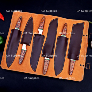 Ensemble de couteaux de cuisine modernes 6 pièces en acier Damas, couteaux de chef ambidextres, finition hautement polie, manches en bois, cuisine professionnelle - Product Image 6