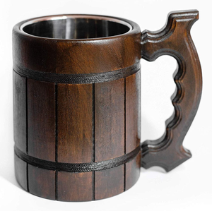 Handmade Wooden Beer <b>Mug</b> Wood Stainless Steel Cup Gift Natural Wood Retro Beige Metal Flask Beer Barrel <b>Mug</b> - Product Image 4