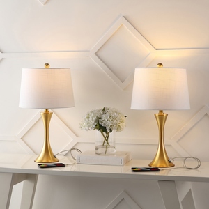 New design <b>Gold</b> <b>Table</b> Lamp Set of 2 Luxury <b>Bedside</b> Nightstand Light with USB Port Fabric Shade for Bedroom Living Room Hotel - Product Image 3