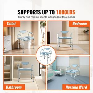 Sedia Comoda in Acciaio con Schienale Rimovibile, Braccioli Abbattibili, Altezza Regolabile a 5 Livelli, Secchio Rimovibile da 7L, Comoda da Comodino Facile da Usare - Product Image 2