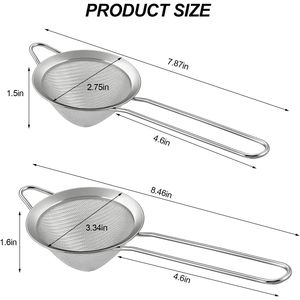 Paquete de 2 coladores pequeños de acero inoxidable con asas para infusión de té de hojas sueltas y para colar jugo de cócteles - Product Image 2