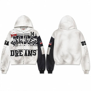 เสื้อฮู้ดซิป Valley Dreams สำหรับผู้ชาย ทรงโอเวอร์ไซส์ ผ้าฝ้ายถัก 100% สวมใส่สบายในฤดูหนาว พร้อมลายธงชาติสหรัฐอเมริกา - Product Image 1