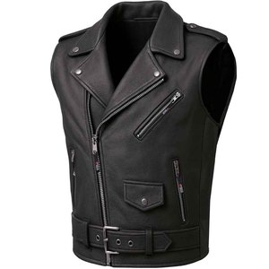 Gilet moto en cuir véritable respirant pour homme avec fermeture boutonnée dissimulée, ceinture à la taille, couleur unie, vêtement d'extérieur décontracté pour l'automne et l'hiver - Product Image 1