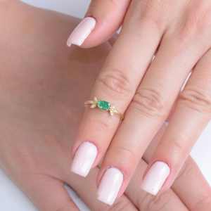 Anillo de Esmeralda Colombiana, Delicado Anillo de Esmeralda Real en Plata de Ley 925 con Baño de Oro de 14K, Certificado, Anillo de Boda - Product Image 4