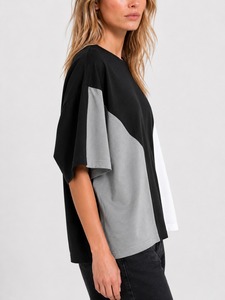 Camiseta Oversize para Mujer, Corte Holgado Informal, Manga Corta, Básica, Transpirable, Diseño Liso, para Uso Diario en Verano - Product Image 4