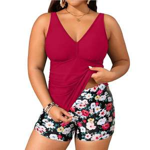 ZY Womens <b>Plus</b> <b>Size</b> Solid Swimsuits Shorts Tummy Control <b>Tankini</b> 2 Piece Set Athletic <b>Swimwear</b> Spandex/Nylon Hot Pink 18Plus - Product Image 3