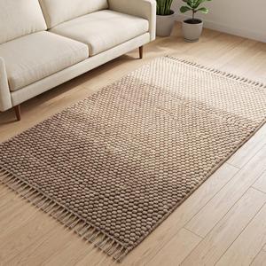 Tapis tissé à la main antidérapant moderne à boucles épaisses effet galet - Tapis de sol texturé neutre en laine crème à brun - Product Image 4
