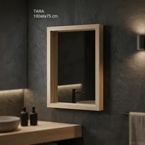 Wooden Rectangle <b>Mirror</b> <b>Frame</b> Natural <b>Wood</b> Wall Mounted Decorative <b>Mirror</b> for Bedroom Living Room Hallway - Product Image 2