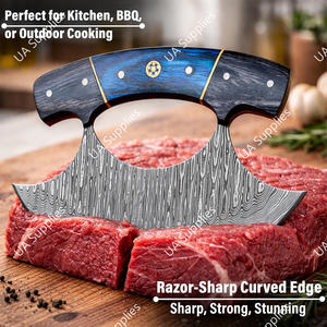 Cuchillo Ulu Moderno con Mango de Color Exótico, Hoja de Damasco Forjada, Funda y Soporte, Set de Regalo Personalizable - Product Image 4