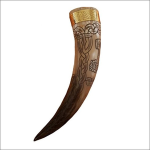 Cuenco Vikingo de Cuerno de Búfalo Pulido Natural con Soporte, Diseño Rústico Estilo Animal - Product Image 1