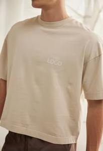 Camiseta de algodón grueso para hombre al por mayor, corte holgado con hombros caídos, manga corta, cuello redondo, estampado personalizado, estilo urbano - Product Image 4