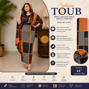 Toub soudanais |   Toub Traditionnel en Voile 100% Coton Imprimé Numérique pour Femmes, Vêtement Ethnique Respirant et Élégant - Product Image 5