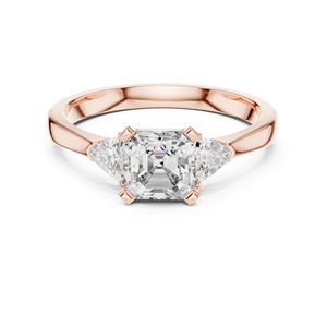 Anillo de Oro Rosa de 14K con Diamantes Cultivados en Laboratorio en Forma de Trillón y Esmeralda para Mujer |   Ropa de Fiesta |   Diamante Cultivado Nuevo - Product Image 1