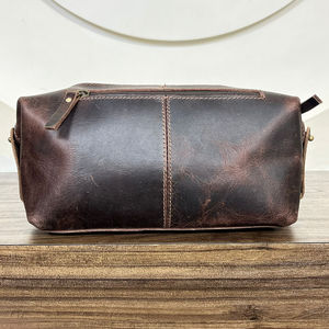 Neceser de cuero de grano completo Premium Kit de Dopp de estilo vintage con bolsillo deslizante externo Costura duradera y diseño listo para viajar - Product Image 5