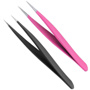 Pinzas de Precisión para Pestañas de Acero Inoxidable con Punta Suave, Herramienta de Belleza Negra y Rosa para Extensión de Pestañas, Moldeado de Cejas - Product Image 4
