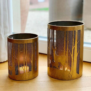Lanterne dorée en fer motif cerf et renne, porte-bougie de Noël en métal pour bougies votives - Product Image 1