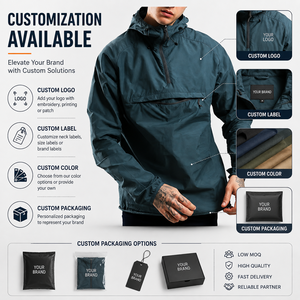Custom <b>Men's</b> <b>Blouson</b> Hooded Pullover Windbreaker <b>Jacket</b> Letter Waterproof Windproof 100% Polyester Outdoor Use Custom Logo Front - Product Image 6