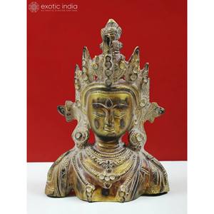 Escultura de busto Avalokiteshvara hecha a mano de 6 pulgadas en latón, hecha en India - Product Image 1