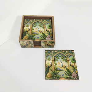 Juego de Portavasos Decorativos de Madera con Ilustración Artística de Pavo Real Floral para Mesa de Comedor, Cocina, Cafetería, Restaurante - Product Image 6