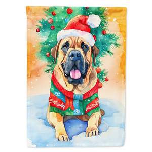 Grand drapeau de maison de Noël Bullmastiff en polyester multicolore, poteau de manche de porche, bannière de cour décorative, panneaux de pelouse - Product Image 1
