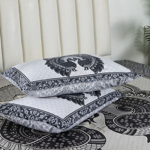 <b>Black</b> & White Peacock Printed Flat Cotton Bedsheet <b>Set</b> Double <b>Bed</b> Bedding 2 Pillow Covers Hotel & Home Style Wholesale Price - Product Image 5