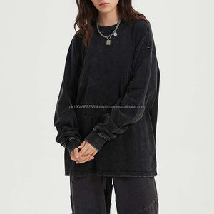 <b>Long</b> Sleeve <b>TShirt</b> Custom Streetwear 250 Gsm Vintage Acid Wash Heavy Weight T-Shirt Distressed Black Cotton <b>Long</b> Sleeve T-Shirts - Product Image 4