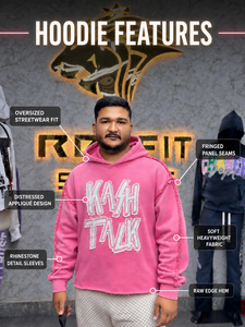 REXFIT Sports <b>Men's</b> <b>Pink</b> Hoodie Oversized Streetwear French Terry Regular Fit Front Print Casual Autumn Wear <b>Sweatshirts</b> - Product Image 3