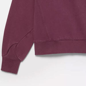 เสื้อสเวตเชิ้ตคอกลมสีเบอร์กันดีสำหรับผู้หญิง แขนยาว สีพื้น ผ้าถักเนื้อฝ้าย ระบายอากาศได้ดี เหมาะสำหรับใส่ในฤดูใบไม้ร่วง มีโลโก้ตัวอักษรด้านหน้า - Product Image 5
