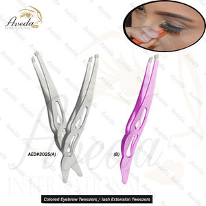 แหนบต่อขนตาแบบมีโลโก้สั่งทำได้ เคลือบสีชมพูฟ้าแบบด้านและเงา พร้อมกล่องแม่เหล็ก - Product Image 6