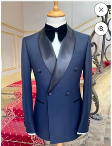 Traje de esmoquin azul marino de doble botonadura para hombre – Blazer de satén con solapa tipo chal para novio, graduación y fiestas formales - Product Image 2