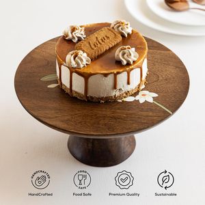 Support à gâteau en bois artisanal réutilisable et écologique avec incrustation florale, support de service rustique pour desserts - Product Image 3