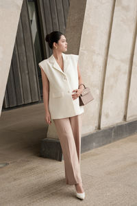 Chaleco de Lana para Mujer, Transpirable, Cuello en V, Botón Único, Bordado a Mano, Manga Media, Largo Regular, para Invierno - Product Image 2