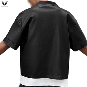 High Quality Fashion Casual Streetwear Good Supplier Black Color Short Sleeve Button Style Men Club <b>Party</b> Wear Pu Leather <b>Shirts</b> - Product Image 6