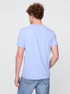 T-shirt en jersey pour homme, bleu clair uni, col rond, manches courtes, 100% coton biologique/100% polyester, coupe ample, imprimé devant, 200 grammes - Product Image 4