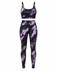 Friends Purple Tie Dye Yoga Set 2 Piece Racerback <b>Crop</b> <b>Top</b> High Waist Leggings Full Length Spandex Polyester Breathable - Product Image 2