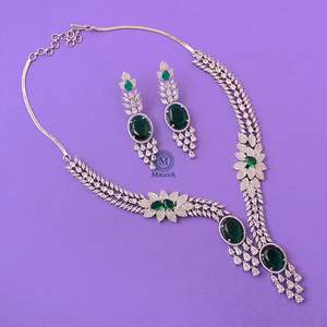Bella Emerald Green Designer Necklace Set-24K Gold Plated American Diamond & Zircon Fine Jewelry Set for Bridal & Festival - Product Image 1