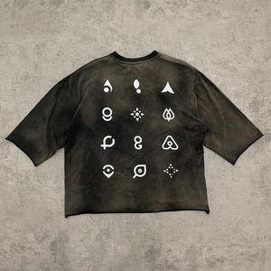 Camiseta con hombros caídos, efecto descolorido por el sol, lavado ácido, estampado gráfico personalizado, lisa, para hombre, moda outdoor. - Product Image 2