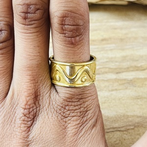 New Arrival Trendy Brass <b>Rings</b> Boho Wave Band Minimalist Brass Jewelry <b>Men</b> 18k Gold Plated Geometric Wide <b>Ring</b> Wholesale/OEM/ODM - Product Image 6